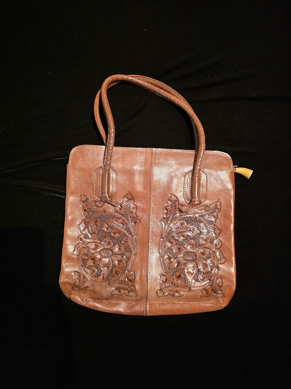 Handcrafted Brown Floral Tooled Leather Tote Bag